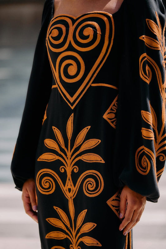 Black Cornely Ainika Embroidered Heart Midi Dress