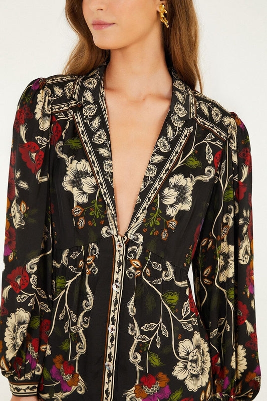 Black Rococo Flowers Mini Dress
