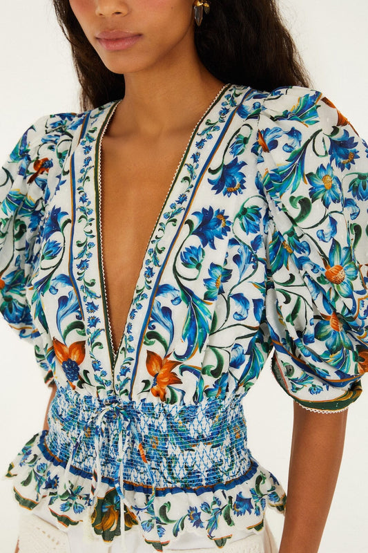 Off-White Flora Tile Smocked Blouse