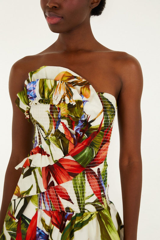 Sand Florart Strapless Maxi Dress
