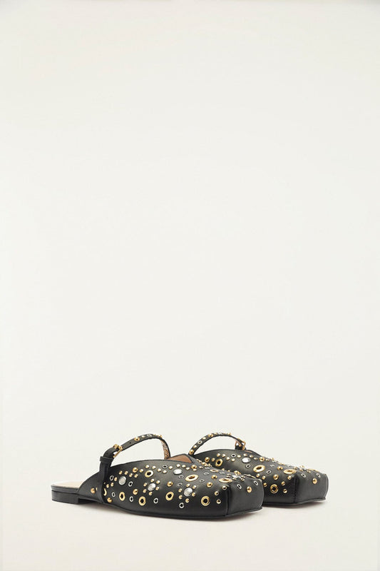 Black Studded Square Toe Ballerina