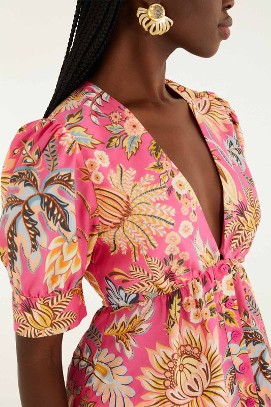 Pink Ligia Floral Puff Sleeve Blouse