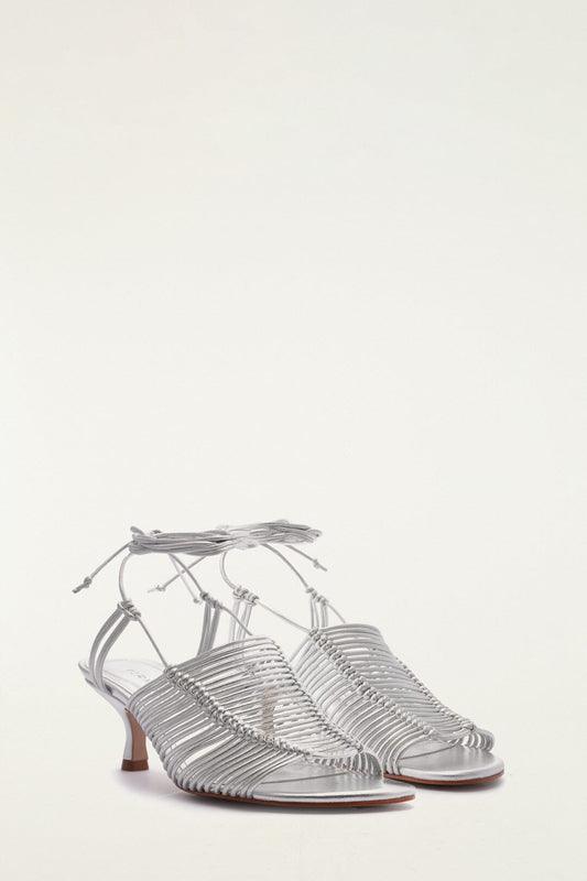 Silver Macrame Heeled Sandal