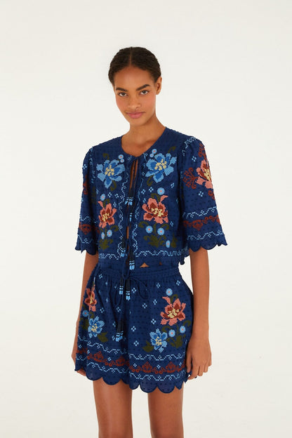 Dark Blue Stitched Garden Blouse