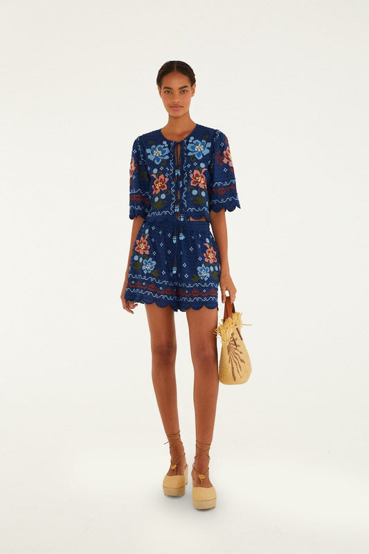 Dark Blue Stitched Garden Shorts