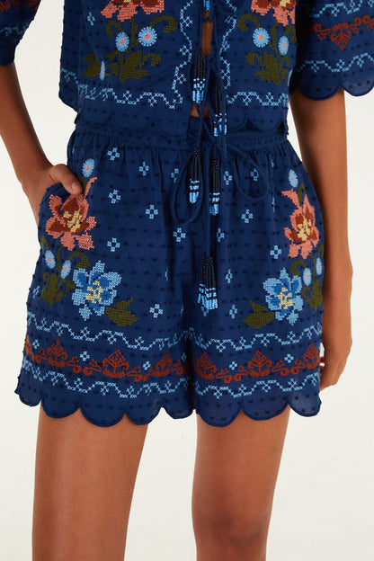 Dark Blue Stitched Garden Shorts