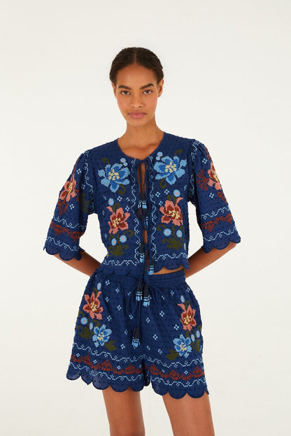 Dark Blue Stitched Garden Shorts