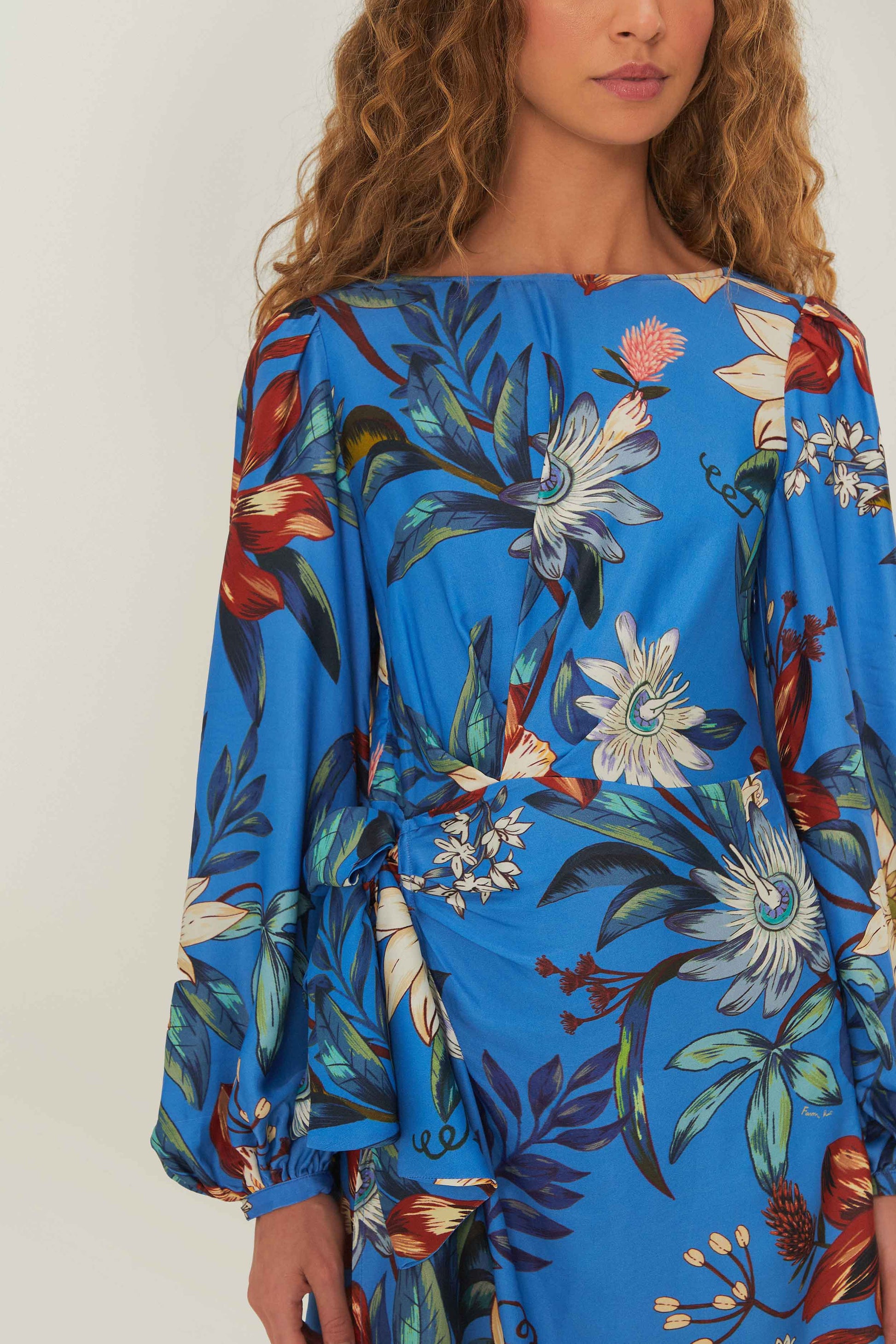 Blue Surreal Flowers Wrap Mini Dress