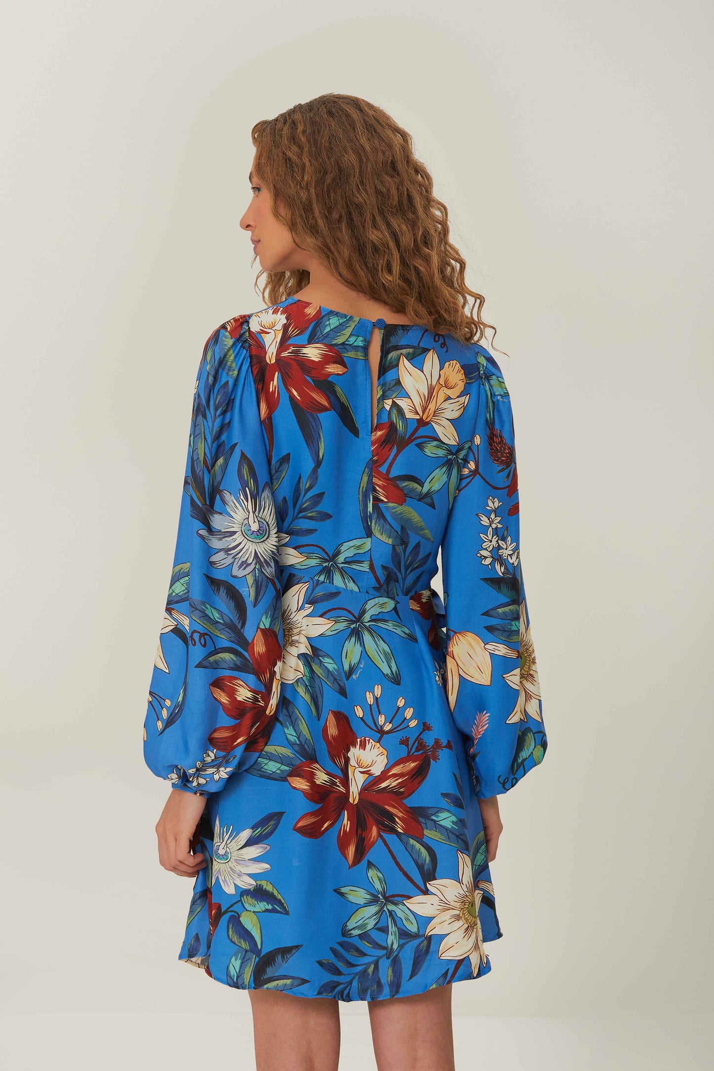 Blue Surreal Flowers Wrap Mini Dress
