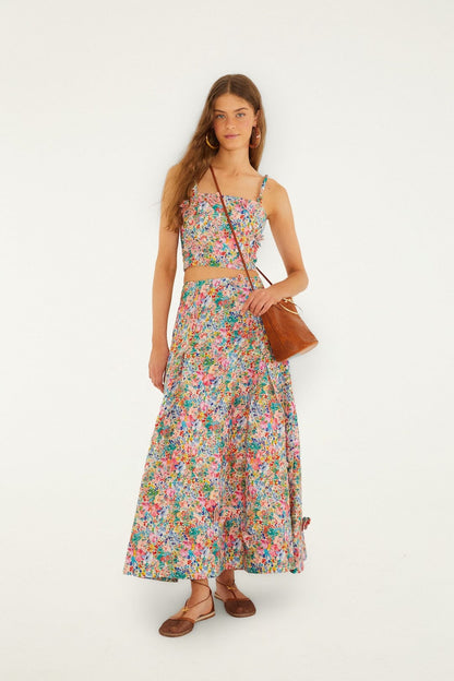 Off-White Peasant Floral Butterflies  Maxi Skirt