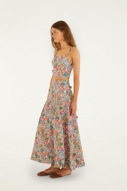 Off-White Peasant Floral Butterflies  Maxi Skirt