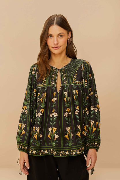 Black Flowers Arch Blouse