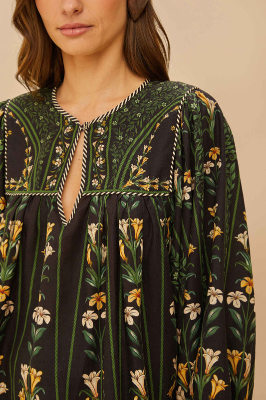 Black Flowers Arch Blouse