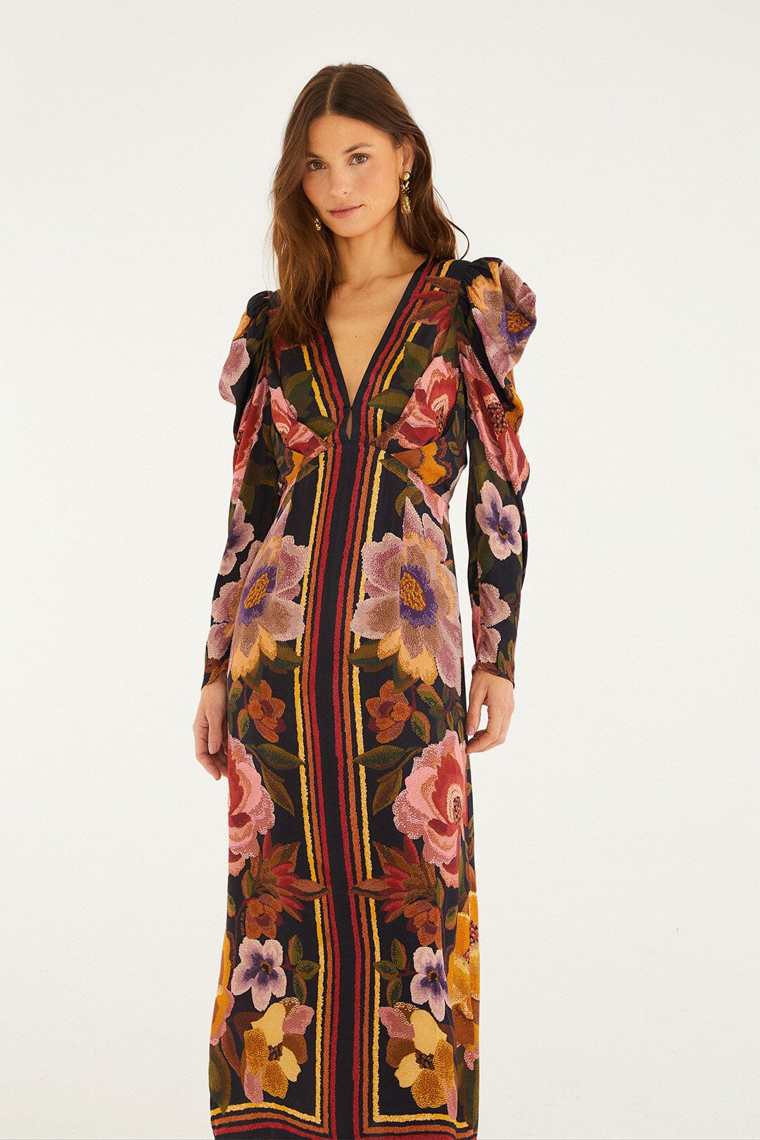 Black Chenille Flowers  Midi Dress