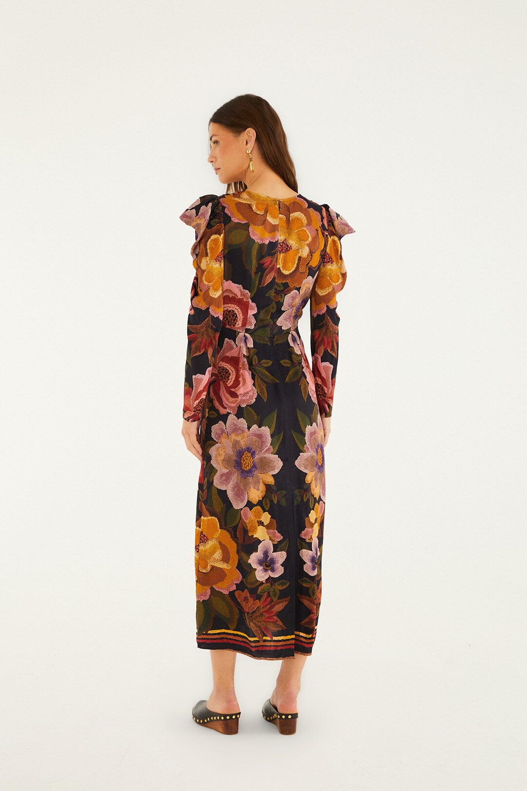 Black Chenille Flowers  Midi Dress