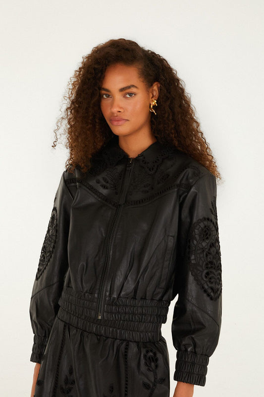 Black Richelieu Heart Leather Jacket