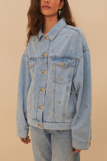 Bows Embroidery Denim Jacket