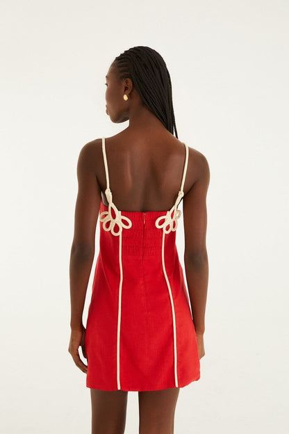 Red 3d Flower Mini Dress