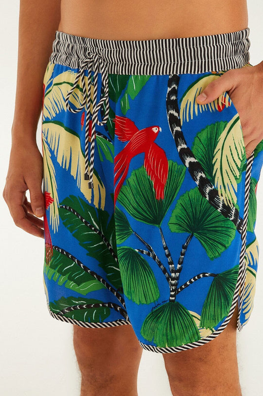 Blue Tropical Island Drawstring  Shorts