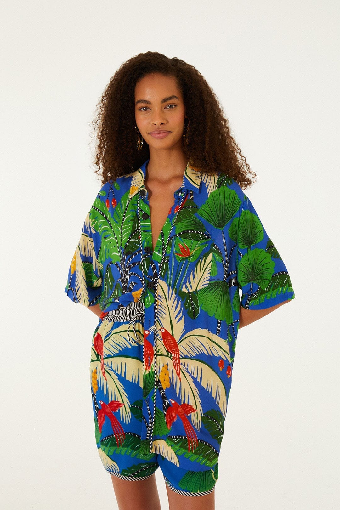 Blue Tropical Island Drawstring  Shorts
