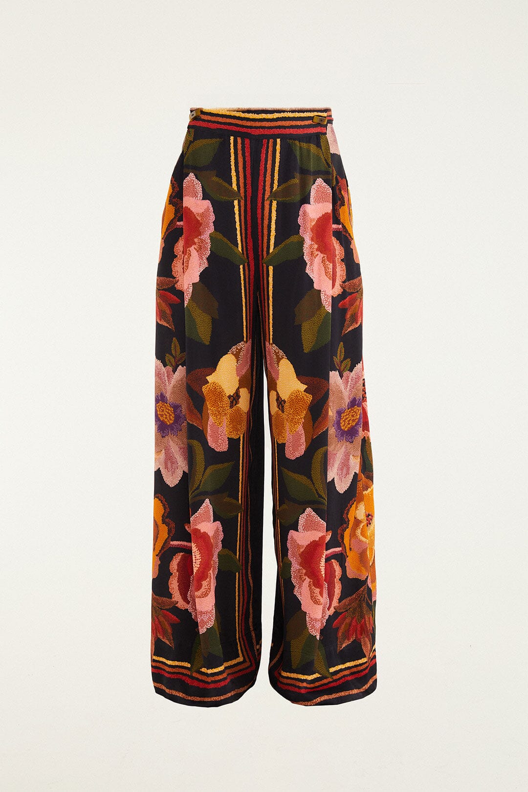 Black Chenille Flowers Viscose Pants