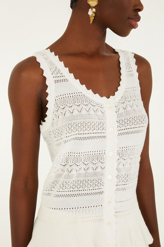 Off-White Crochet Sleeveless Blouse