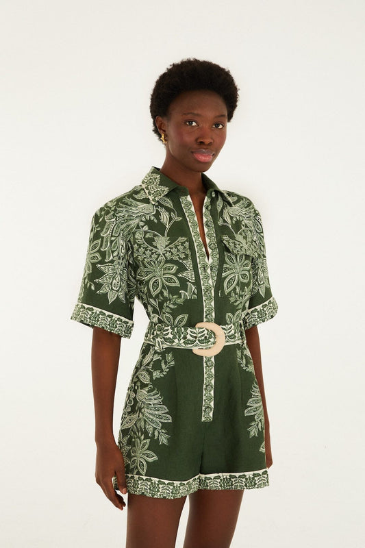 Dark Green Miranda Belted Romper