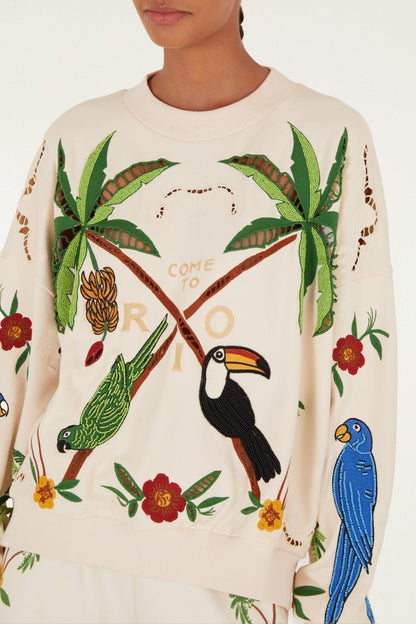 Off-White Coconut Trees Come To Rio Embroidered Sweatshirt
