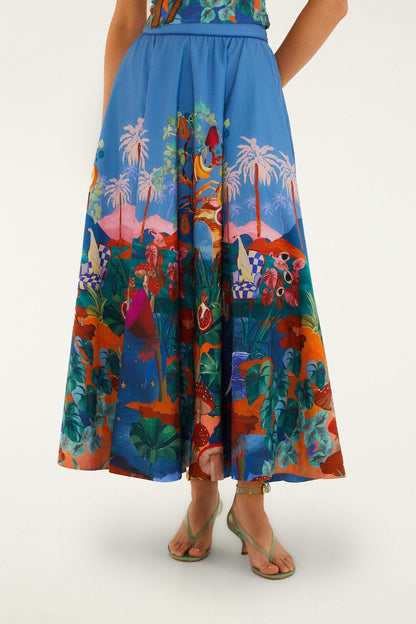 Multicolor Dream Landscape  Midi Skirt