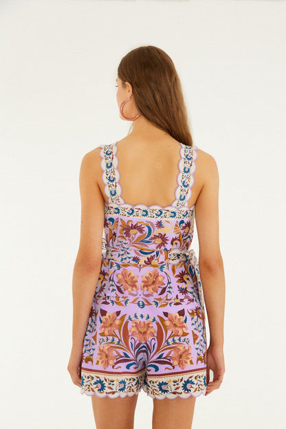 Lilac Flower Tiles Romper
