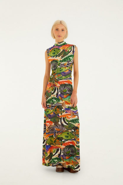 Multicolor Fish Sea Sleeveless Maxi Dress