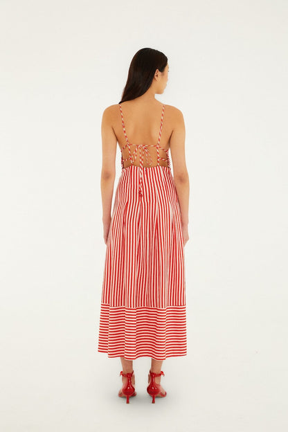 Off-White Checkered Stripes Sleeveless Maxi Dress