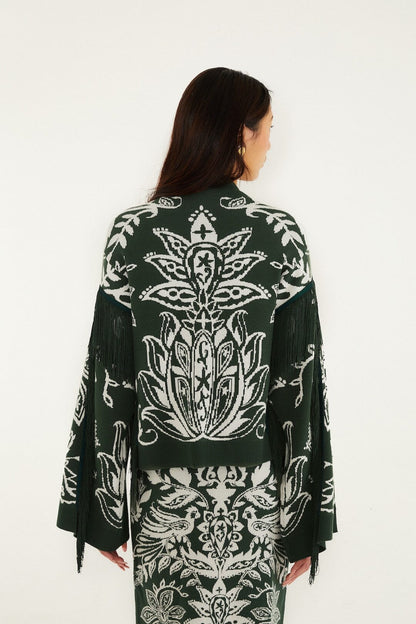 Dark Green Miranda Fringes Knit Sweater