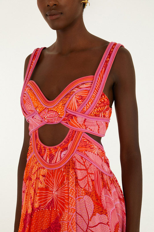 Multicolor Delicate Forest Cut-Out Maxi Dress