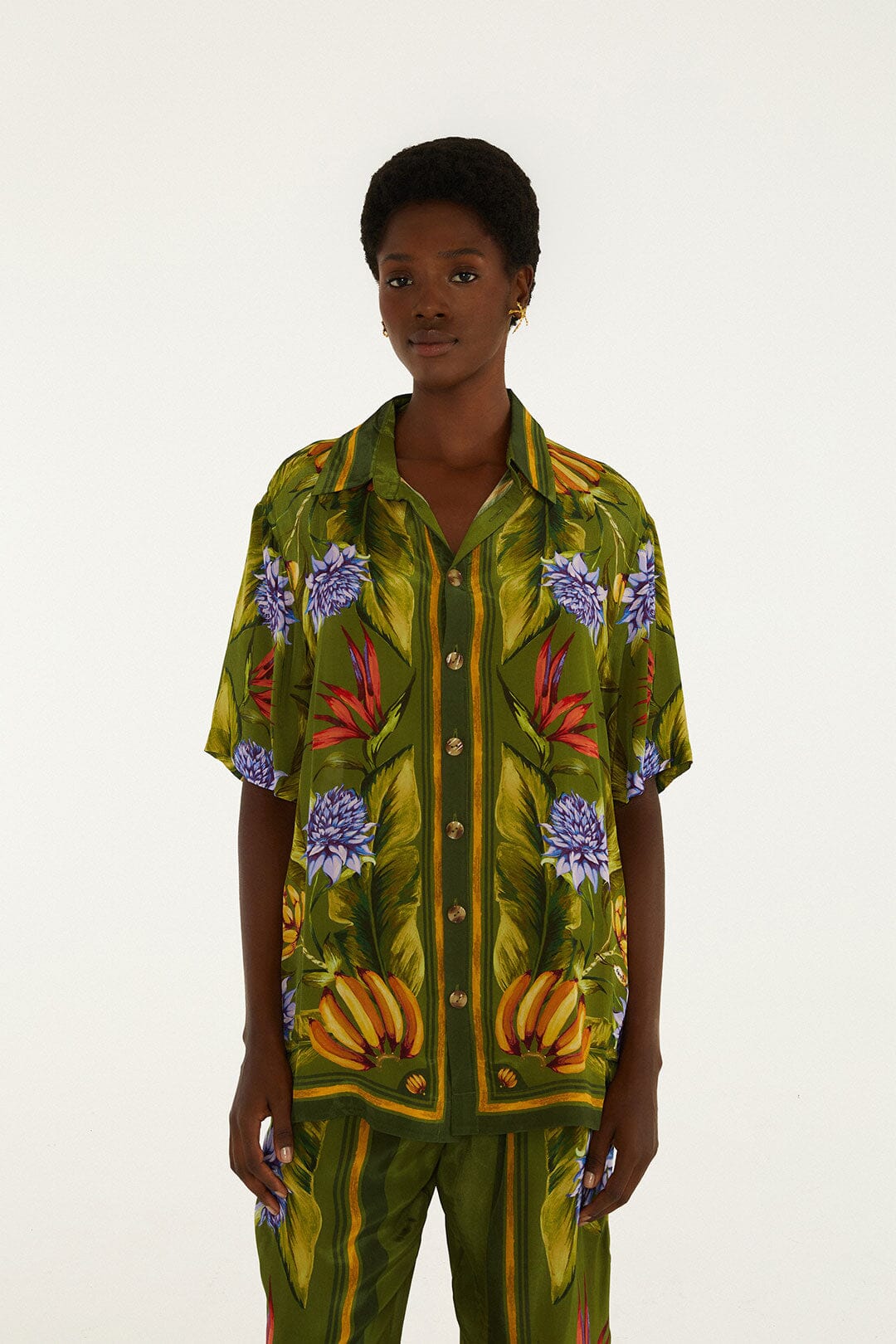 Green Tropical Scarf Short Sleeve Shirt