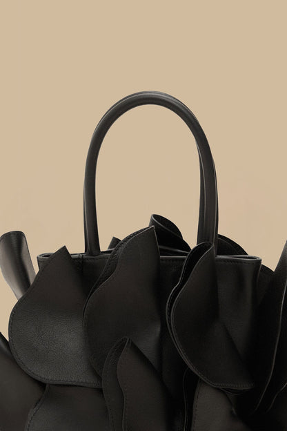 Black Leather Flower Bag