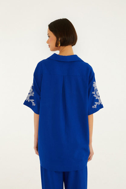 Blue Romantic Embroidered Shirt