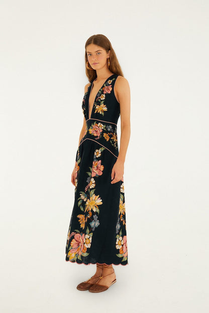 Dark Blue Maira Floral Midi Dress