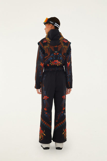 Black Macaw Hooded Belted Ski Jumpsuit