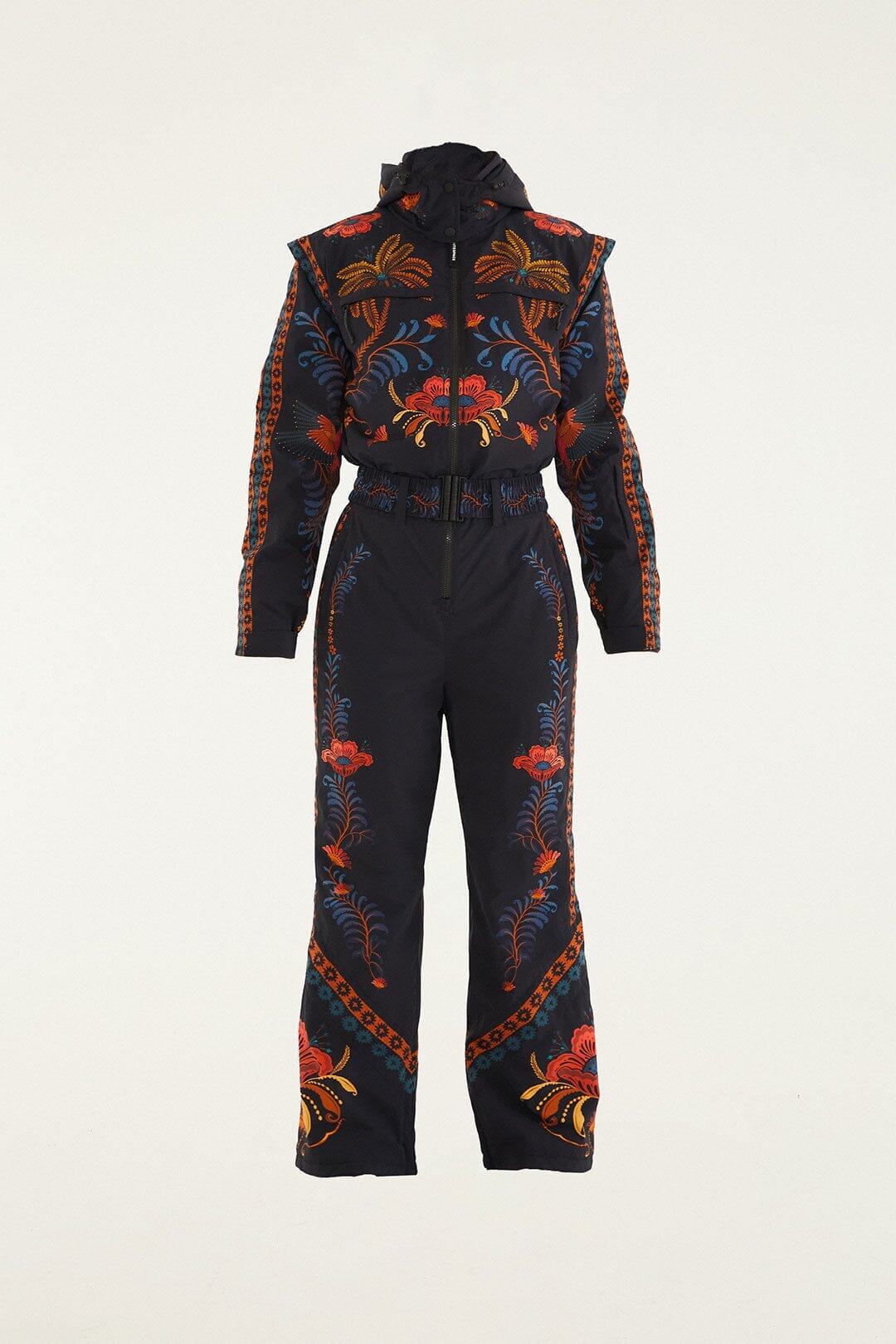 Black Macaw Hooded Belted Ski Jumpsuit