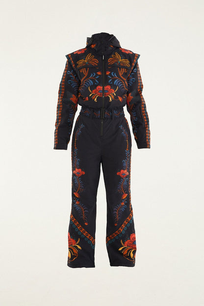 Black Macaw Hooded Belted Ski Jumpsuit