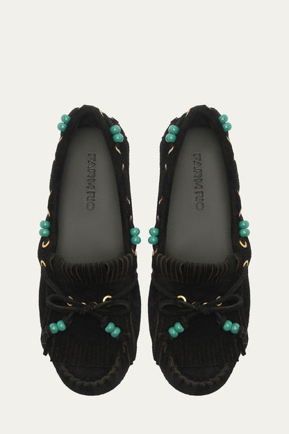 Black Fringe Suede Moccasin