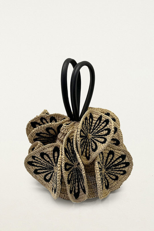 Bicolor Raffia Flower Bag