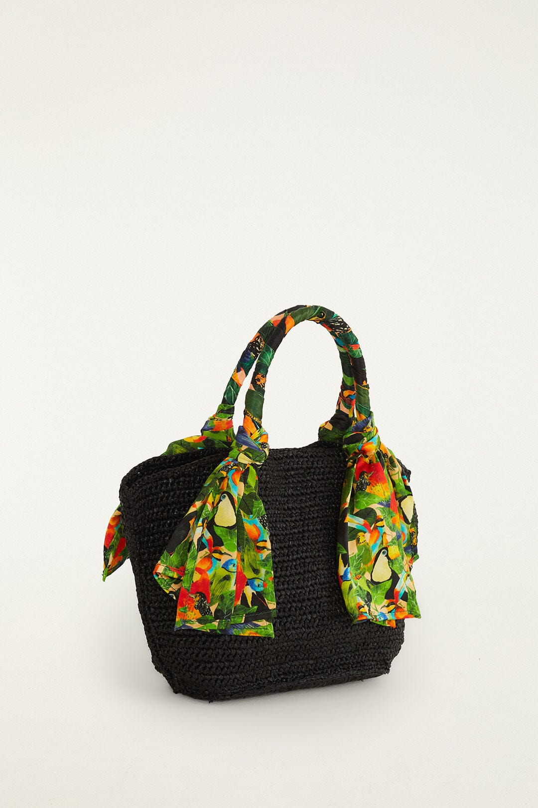Black Scarf Raffia Mini Basket Bag