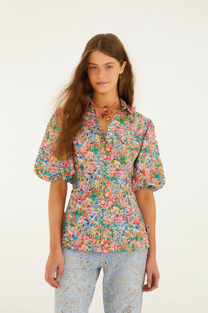 Off-White Peasant Floral Butterflies  Blouse