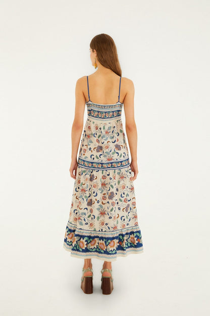Soft Pink Floral Delhi Tapestry Midi Dress
