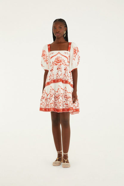 Red Porcelain Garden  Mini Dress