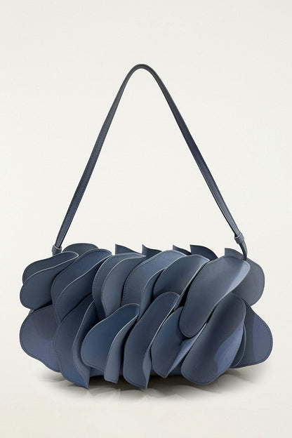 Blue Leather Shoulder Flower Bag