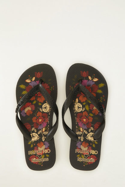 Black Rococo Flowers Havaianas