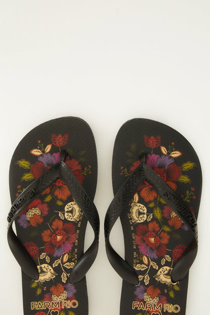 Black Rococo Flowers Havaianas